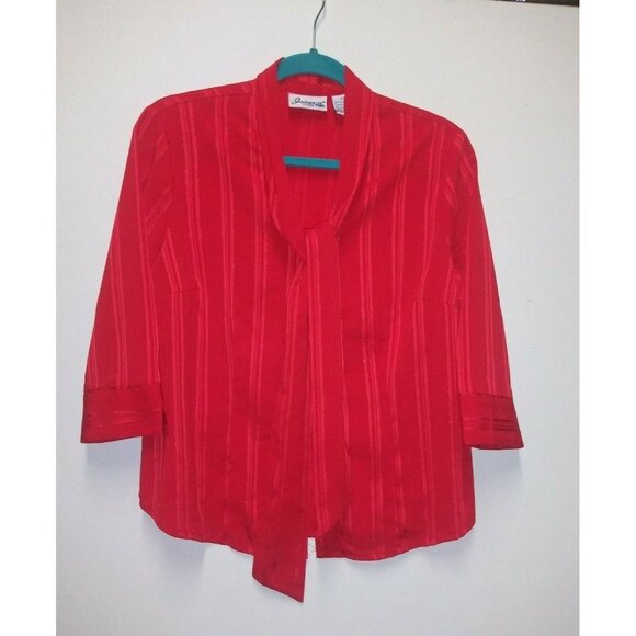 Vintage Secretary Blouse RED large Bow size PS Collar striped button up relaxed - Picture 9 of 9